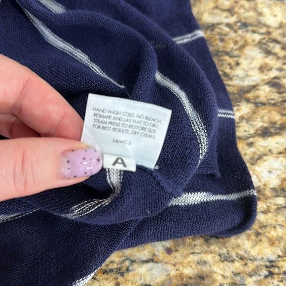 Eileen Fisher Organic Linen Navy Blue White Stripes Long Sleeve Top Size S - Picture 7 of 9